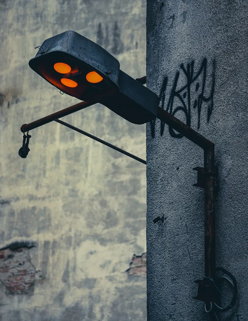 Stara latarnia na ścianie z graffiti